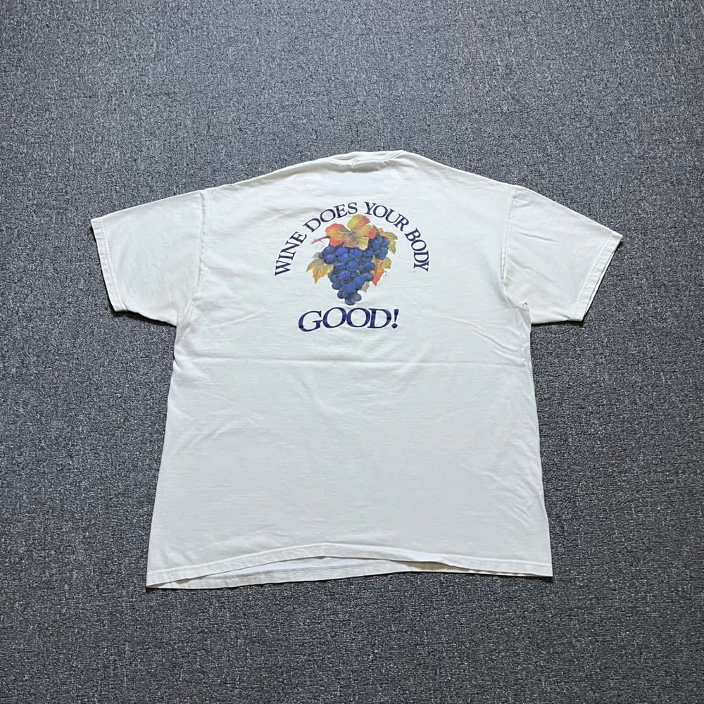 Vintage Hanes Beefy-T Shirt XL White Wine Does Your Body Good Graphic 90s Tee